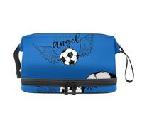 Borsa cosmetica a doppio strato con motivo a palla da calcio volante con ali d'angelo, per donne e ragazze, borsa da viaggio per trucchi pratica borsa organizer con scomparto per pennelli, Multi,
