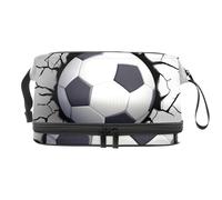 Borsa cosmetica a doppio strato con motivo calcio che vola attraverso le crepe del muro, per donne e ragazze, borsa da viaggio per trucchi pratica borsa organizer con scomparto per pennelli, Multi,