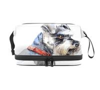 Borsa cosmetica a doppio strato con ritratto di cane schnauzer acquerello, per donne e ragazze, borsa da viaggio per trucchi pratica borsa organizer con scomparto per pennelli, Multi, 27x15x14