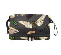 Borsa cosmetica a doppio strato per donne e ragazze, con motivo insetti volanti, farfalle, coleotteri, libellula, per donne e ragazze, borsa da viaggio per trucchi, pratica borsa organizer con