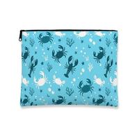 Borsa cosmetica a forma di granchio oceanico, astuccio per trucchi da donna, organizer portatile da viaggio con cerniera, astuccio da viaggio estivo da spiaggia, Blu, 7x9 Inch, Granchio