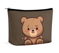 Borsa cosmetica a forma di orsetto marrone con cerniera, grande borsa da to