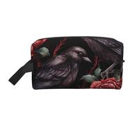 Borsa cosmetica a forma di rosa rossa di Halloween per le donne, borsa per il trucco con corvo nero, organizer portatile per il bagno, accessori da viaggio, regalo