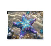 Borsa cosmetica a forma di stella marina, borsa da viaggio a tema mare oceano vibrante per donne, piccola borsa portatile in tela con cerniera, regalo da spiaggia per la cura della pelle, Blu, 7x9