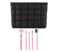 Borsa Cosmetica A Quadri Da 1 Pezzo E Pennelli Da Trucco Da 5 Pezzi, Versione Coreana Della Pochette In Stile Occidentale, Articoli Da Toeletta Assortiti.