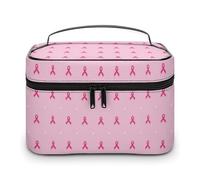 Borsa cosmetica a scacchi con nastro rosa per la consapevolezza del cancro al seno, per donna, da viaggio, per il trucco, per la cura della pelle, organizer per articoli da toeletta, da uomo, per le