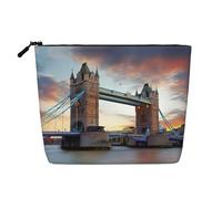 Borsa cosmetica a strato singolo con stampa storica Old Tower Bridge Londra in finto lino, grande capacità, portamonete da viaggio e viaggio d'affari essenziale
