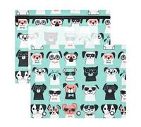 Borsa cosmetica adorabile cartella di file in plastica per raccoglitore a 3 anelli, confezione da 2 articoli per la scuola insegnanti, cartoni animati, cani minimalisti, colore verde