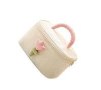 Borsa cosmetica alla moda con fiori di tulipano, grande capacità, delicata, organizer portatile da viaggio, regalo per la casa, viola, 25 x 16 x 15,5 cm, Colore: crema, 25 x 16 x 15,5 cm,
