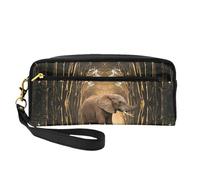 Borsa cosmetica alla moda con stampa elefante scultura-borsa multifunzionale, Nero , Taglia unica