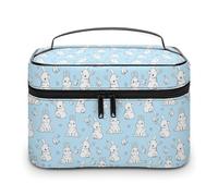 Borsa cosmetica anime bianca con simpatici conigli, per donna, da viaggio, per il trucco, per la cura della pelle, organizer per articoli da toeletta, da uomo, per le vacanze, in morbida pelle imper