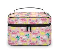 Borsa cosmetica Anime gialla rosa con simpatici dinosauri, per donna, da viaggio, per il trucco, per la cura della pelle, organizer per articoli da toeletta, da uomo, per le vacanze, in morbida pell