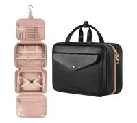 Borsa cosmetica appendibile a quattro pieghe for donna Organizzatore portatile for trucco Articoli da toeletta viaggio di grande capacità(Black)