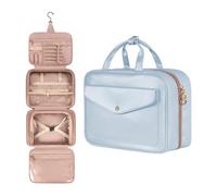 Borsa cosmetica appendibile a quattro pieghe for donna Organizzatore portatile for trucco Articoli da toeletta viaggio di grande capacità(Blue)