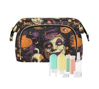 Borsa cosmetica arancione e viola con maschera da circo portatile borse per il trucco per le donne portamonete per organizer da toilette