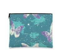 Borsa cosmetica artistica con farfalla, borsa da viaggio vintage per trucco da donna, organizer portatile in tela con cerniera, borsa da toilette primaverile per la cura della pelle, Verde acqua, 7x9