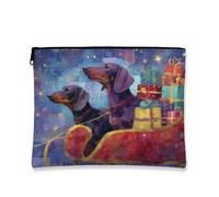 Borsa cosmetica artistica, viola cani in slitta, sacchetto per le vacanze per le donne, piccola borsa portatile in tela con cerniera, organizer per articoli da toeletta per la cura della pelle