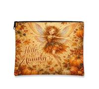 Borsa cosmetica autunnale con zucche vintage, borsa per il trucco da donna, organizer portatile in tela con cerniera, borsa da toilette per la cura della pelle autunnale, Arancione, 7x9 Inch, Fata