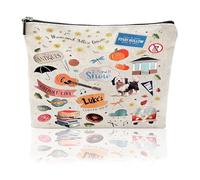 Borsa cosmetica bianca da donna, graziosa stampa graffiti, pratica borsa da toilette con cerniera e fodera, borsa multifunzione per gioielli, elettronica e cosmetica