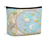 Borsa cosmetica Blue Moon in pelle PU per donna, astuccio da viaggio portatile con cerniera, graziosa trousse da toilette, per ragazze, donne e mamme.