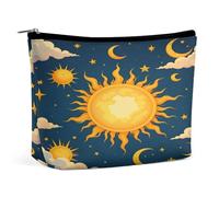 Borsa cosmetica Celestial Sun in pelle PU per donna, astuccio da viaggio portatile con cerniera, graziosa trousse da toilette, per ragazze, donne e mamme.