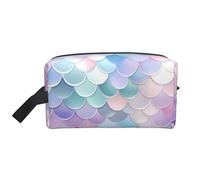 Borsa cosmetica colorata a forma di squama di pesce per donna, borsa per il trucco a forma di sirena di mare, organizer portatile per toilette, accessori da viaggio, regalo
