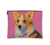 Borsa cosmetica colorata con gioiello, carino cane Corgi dipinto da viaggio con cerniera per donne, organizer portatile per la cura della pelle, custodia per articoli da toeletta regalo per le vacanze