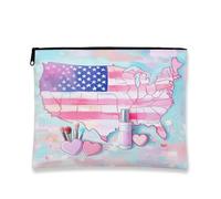 Borsa cosmetica con bandiera americana, borse da viaggio artistiche pastello degli Stati Uniti da donna, piccola borsa portatile in tela con cerniera, regalo per le vacanze, trucco per la cura della
