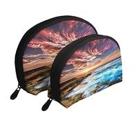 Borsa cosmetica con cielo colorato sopra una spiaggia, pochette da viaggio per donne e ragazze