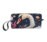 Borsa cosmetica con cigno floreale per le donne Borsa per il trucco portatile Borsa da viaggio Borsa da viaggio Borsa da toilette di grande capacità, bianco, Taglia unica