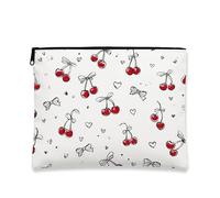 Borsa cosmetica con ciliegia, fiocco rosso romantico stile schizzo da viaggio per trucco con cerniera per donne, piccolo organizer portatile, borsa da toilette per la cura della pelle primaverile di