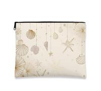 Borsa cosmetica con conchiglie, elegante custodia da viaggio da donna, piccola borsa portatile in tela con cerniera, borsa da toilette per la cura della pelle da spiaggia per l'estate, Beige, 7x9 Inch