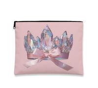 Borsa cosmetica con corona di cristallo, elegante organizer per trucchi da donna, borsetta portatile piccola con cerniera, regalo di compleanno per la cura della pelle, Pesca, 7x9 Inch, Corona