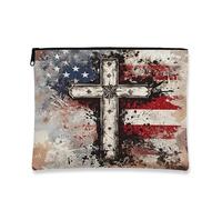 Borsa cosmetica con croce americana, organizer da viaggio per articoli da toeletta religiosi astratti americani, borsa portatile in tela con cerniera, regalo stagionale per la cura della pelle e il