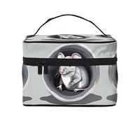 Borsa cosmetica con design a forma di topo che sbircia dal buco, organizer per trucchi da viaggio con ampio spazio