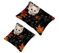 Borsa cosmetica con disegno testa di gatto con occhiali e fiocco, impermeabile, senza cerniera, chiusura automatica, mini custodia da viaggio per cuffie e gioielli, Multi 08, 7.1x5.8 inch/4.7x4.5,