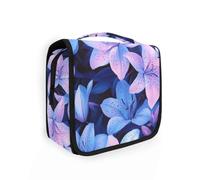 Borsa cosmetica con fiori di giglio al neon luminosa con gancio per appendere borsa cosmetica portatile per le donne con scomparti e maniglia