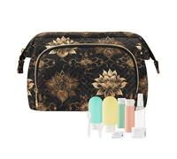 Borsa cosmetica con fiori retrò nero e oro misterioso borse per il trucco essenziali per donne donne portafoglio contanti per trucco da viaggio