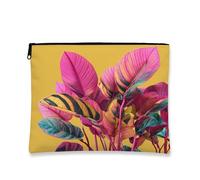 Borsa cosmetica con foglie esotiche, piante tropicali di pesca e piante tropicali, astuccio da viaggio per trucco artistico moderno da donna, organizer portatile con cerniera, borsa per la cura della
