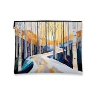 Borsa cosmetica con foresta invernale, organizer per trucchi da viaggio astratto al tramonto per donne, piccola borsa portatile in tela con cerniera, borsa da toilette regalo per le vacanze per la