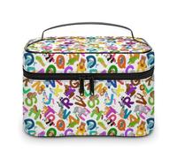 Borsa cosmetica con graziosi animali dello zoo e alfabeto, per donna, da viaggio, per il trucco, per la cura della pelle, da uomo, in morbida pelle impermeabile, con scomparti per la maniglia.