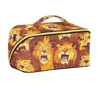 Borsa cosmetica con leone arancione del fumetto con divisori Zipper Borse da viaggio cosmetiche per le donne con scomparti e maniglia