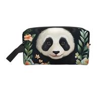 Borsa cosmetica con motivo a panda e fiori per donna, borsa per il trucco con motivo floreale tropicale, organizer portatile per toilette, accessori da viaggio, regalo