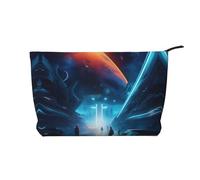 Borsa cosmetica con motivo pane imburrato, borsa cosmetica portatile di grande capacità, borsa da viaggio in velluto a coste con cerniera, Futuro di fantascienza, Taglia unica