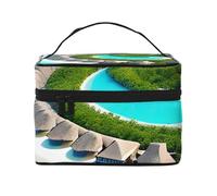 Borsa cosmetica con paesaggio delle Maldive. Borsa per cosmetici da donna alla moda, grande organizer da viaggio per articoli da toeletta