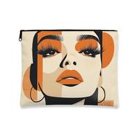 Borsa cosmetica con ritratto astratto, borsa per trucco arte retrò per donne, elegante organizer con cerniera, borsa da toilette da viaggio per tutti i giorni, Beige, 7x9 Inch, Ritratto