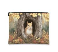 Borsa cosmetica con scoiattolo naturale, borsa per trucco vintage da donna, piccola borsa portatile in tela con cerniera, borsa da toilette da viaggio autunnale, Marrone, 7x9 Inch, Scoiattolo