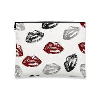 Borsa cosmetica con stampa bacio, astuccio da viaggio per trucco da donna, con motivo labbra rosse e nere, organizer portatile con cerniera, per San Valentino, Rosso, 7x9 Inch