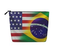 Borsa cosmetica con stampa di bandiere americane e brasiliane per le donne Borsa per il trucco da viaggio di grande capacità Sacchetto con cerniera