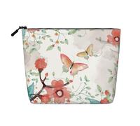 Borsa cosmetica con stampa di farfalle e fiori per le donne Borsa per il trucco da viaggio di grande capacità Sacchetto della chiusura lampo